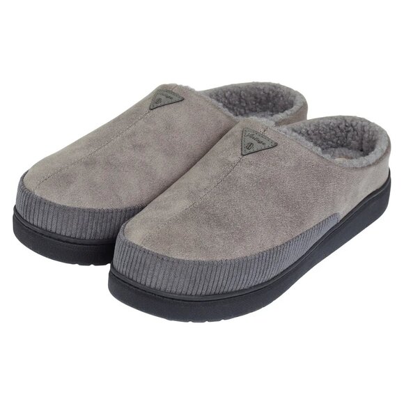 NEW Weatherproof Vintage Mens Gray Slippers XL Faux Suede & Sherpa - Picture 1 of 5